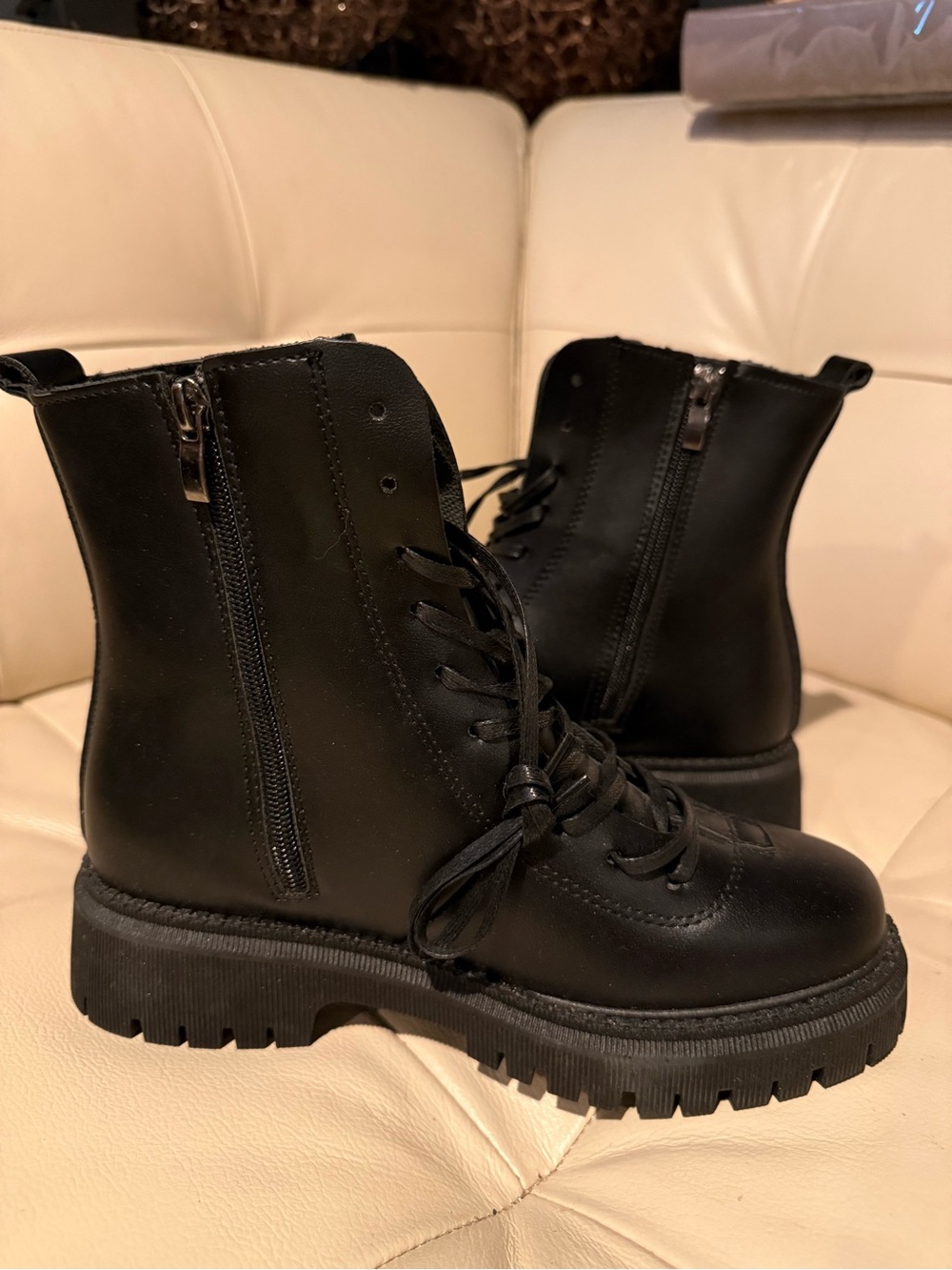 Black Lace-Up Combat Boots - Women's Fashion Ankle Boot